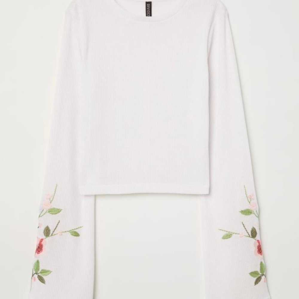 HM cropped long sleeve with embroidery NWOT